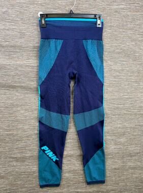 Pink Cool & Comfy Womens Blue Striped Compression Yoga Pants Size M Colorblock